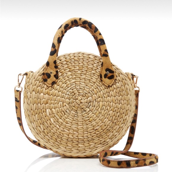 Poolside-Banana Le Circle Handbags⛱️ Straw & Leopard Pony Hair strap, NWT! - Picture 1 of 14